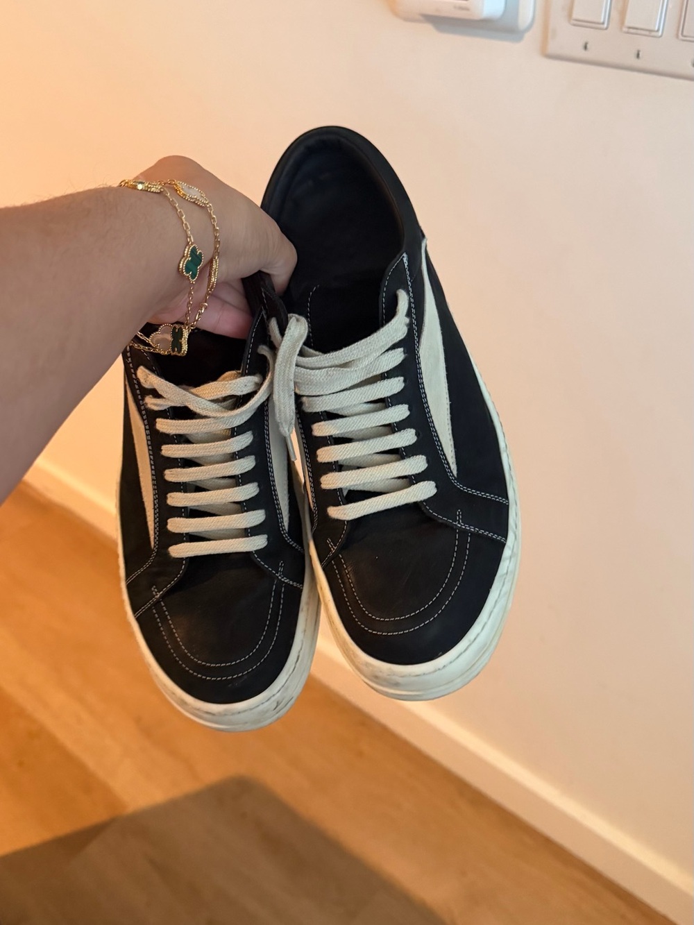 Rick Owens Black Low-Top Sneakers with White Accents